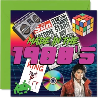 Image of Fun Birthday Cards for Men &amp; Women Made In The 80&#039;s 1980s Happy Card Mum Dad Sister Brother Uncle Auntie Son Daughter Work Colleague Friend 145mm x Decade Greeting