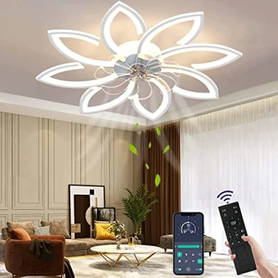 Image of Wildcat Ceiling Fans with Lights, Quiet Modern Led Remote Control Timer Flower Shape Design Fan Light for Bedroom Kitchen (90CM)