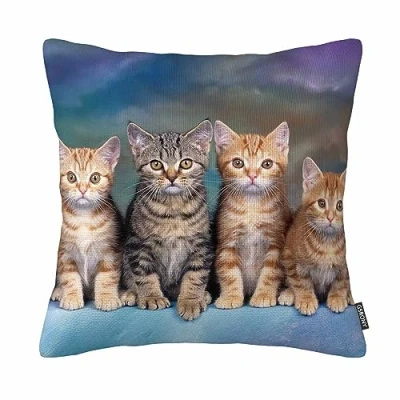 Image of Kitten Series Cute Cat Pillowcase Square Zippered 18 X Inches Pillow Case Cover Cotton Linen