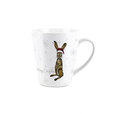 Image of Purely Home Christmas Hare Small Latte Mug Nature Animals Snowflake Print Ceramic White Tea/Coffee Present Gift