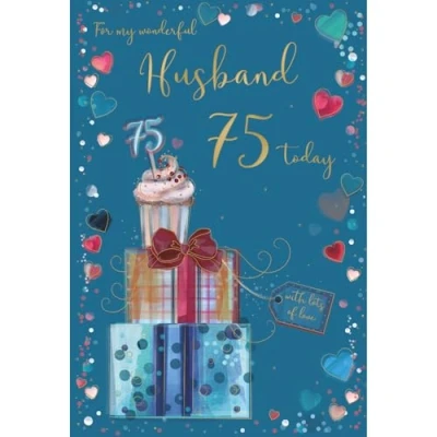 Image of ICG My Wonderful Husband 75 Today Age Birthday Card Cupcake Presents