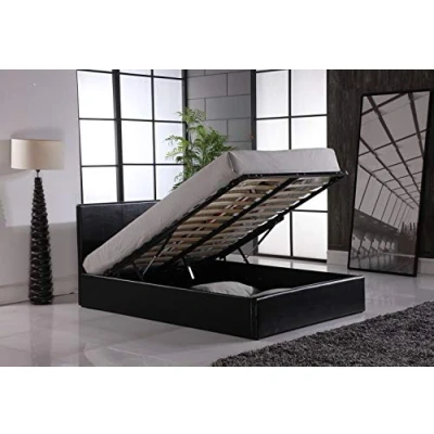 Image of MODERNIQUE Ottoman Storage Bilancio Italian Modern Designer Bed Frame Faux_Leather Double (4FT6) Bounce Sprung Slats Base, Gas Liftup Base with Massive