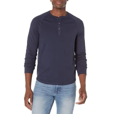 Image of Amazon Essentials Men&#039;s Slim Fit Long Sleeve Henley Shirt, Navy, XL