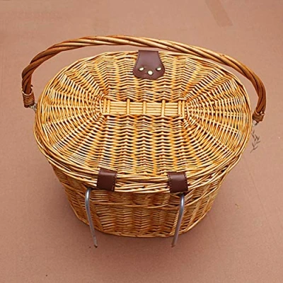 Image of Einsgut bicycle basket retro baker wicker with two straps and lid