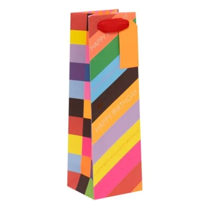 Image of Glick Bottle Gift Bag, Happy Birthday Slide, 110 x 340 100 mm, Luxury Recyclable Bag for Birthdays &amp; Celebrations