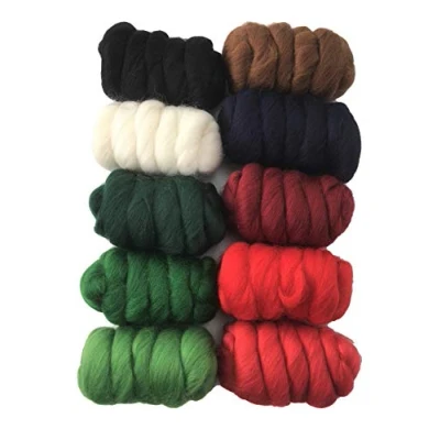 Image of Christmas 250gm Pack of 10 Merino Wool Tops for Needle &amp; Wet Felting and Spindle Spinning