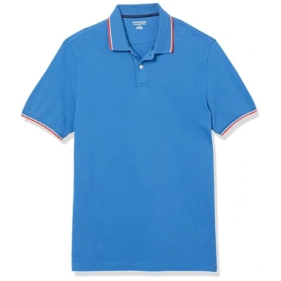 Image of Amazon Essentials Men&#039;s Slim Fit Cotton Pique Polo Shirt, Blue Thin Stripe, M