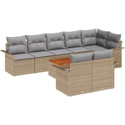 Image of vidaXL 9 Piece Garden Sofa Set with Cushions Beige Poly Rattan Acacia