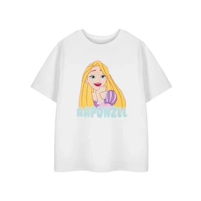Image of Disney Princess Girls White Short Sleeve Graphic Tee Rapunzel Sleeved T Shirt Kids Apparel Fairy Tale Character Top Magical Merchandise Gift for Children &amp; Teens
