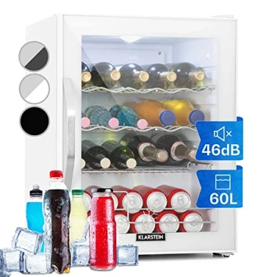 Image of KLARSTEIN Beer Mini Fridge for Bedrooms, Home Bar, &amp; Food Glass Door, Table Top, 60L Capacity with Removable Shelves Champagne Rack