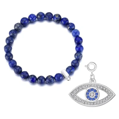 Image of Philip Jones Faceted Lapis Gemstone Bracelet with Evil Eye Charm Created Zircondia® Crystals