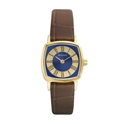 Image of Sekonda Heritage Ladies 22mm Quartz Watch in Blue with Analogue Display, and Brown Leather Strap 40377