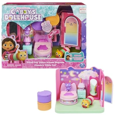 Image of Gabby’s Dollhouse, Sweet Dreams Bedroom with Pillow Cat Figure and 3 Accessories, Furniture Pieces 2 Deliveries, Kids’ Toys for Ages above