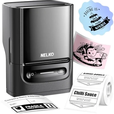 Image of Nelko PM220 Bluetooth Thermal Label Printer, Portable Maker Machine for iOS &amp; Android Phone, Clothing, Jewellery, Retail, Address, Barcode, Home, with 1 Roll 40x30mm Label（Black）