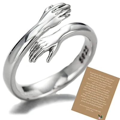 Image of Hug Ring,925 Sterling Silver Rings for Women Girls Adjustable s925 Open to my Daughter Granddaughter Hand Ring Jewelry Gift Birthday (card daughter)