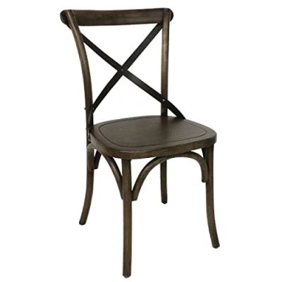 Image of Bolero Wooden Dining Chair Metal Cross Backrest Walnut Finish (2 pack)