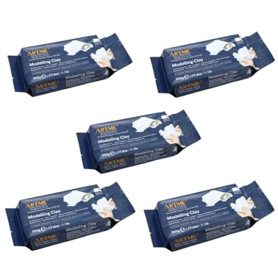Image of ARTME Modelling Clay White 2500g (500g x 5pk) Air Hardening for Arts and Creative Crafting Dry, Individual Package 500g 5pk