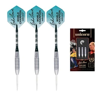 Image of Unicorn Steel Tip Darts Set John Lowe World Champion Ambassador 90% Natural Tungsten Barrels 23 g