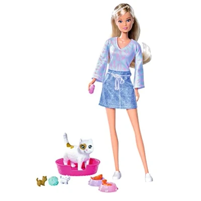 Image of Steffi Love Baby Cats, Toy Doll in Fashionable Dress with Pregnant Cat and Two Cute Babies, Accessories, 29 cm, from 3 Years