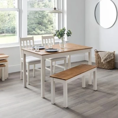 Image of Julian Bowen Coxmoor Rectangular Dining Table, Ivory &amp; Oak, Wood, 118 x 75, COX101, Solid, Height: Width: 118, Depth: 75cm