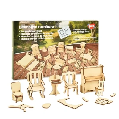 Image of BOHS Scale 1:12 Dollhouse Furniture Set Wooden 3D Puzzles 28 PCS for Six Rooms