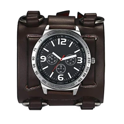 Image of Avaner Mens Retro Steampunk Hip hop Gothic Brown 74mm Wide Leather Cuff Bracelet Sport Watch Women Big Dial Analog Quartz Wrist (Brown 2)