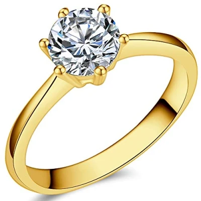 Image of 1.0 Carat Classical Stainless Steel Solitaire Engagement Ring (Gold, H)