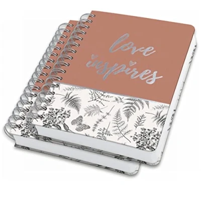 Image of SIGEL JN605 Spiral notebook premium A5, dotted, hardover, floral pattern, Black/Beige/brown, 2 Pieces Jolie