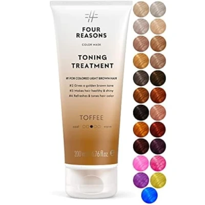 Image of FOUR REASONS Color Mask Toffee (27 Colors) Toning Treatment, Depositing Conditioner, Tone &amp; Enhance Treated Hair Semi Permanent Dye, Vegan and Cruelty Free, 6.76 fl oz