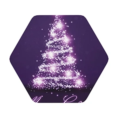 Image of Christmas Purple Tree printed PVC Coaster Set of 6, Table Drink Coffee Coasters Hexagon 6 Pieces