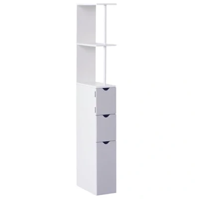 Image of HOMCOM Tall Bathroom Cabinet, Freestanding Storage Cabinet with 2 Tier Shelf and Drawers, Narrow Cupboard Unit, White, Grey