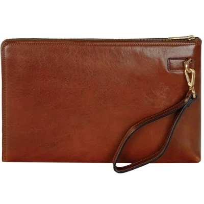 Image of Time Resistance Leather Clutch for Men Organizer Wrist Bag Briefcase Handmade in Italy