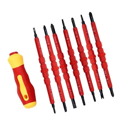 Image of Insulated Interchangeable Set Includes Handle Magnetic Tip 8 Piece Screwdriver Electrician 1000v