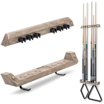 Image of GoSports Wall Mounted Pool Cue Stick Holder Holds 6 Cues and 2 Triangle Racks Multiple Colors Available