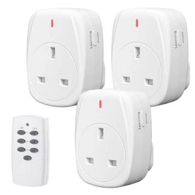 Image of HBN Wireless Remote Control Plug Sockets, 13A/3120W Sockets for Christmas Light,Wireless Light Switch with 30m/100ft Operating Range,3 Pack and 1