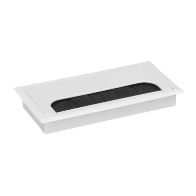 Image of Desk Grommet Rectangle Wire Hole Cover Table Outlet Port Computer PC Cable Holder with Black Brush Organizer(White 80x160mm)