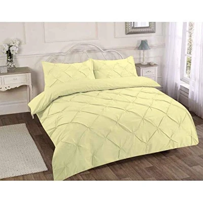 Image of Duvet Cover Set Plain Pintuck Polycotton Bedding (Lemon, King)