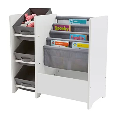 Image of Liberty House Toys Kids White Display Unit With Fabric Storage Boxes