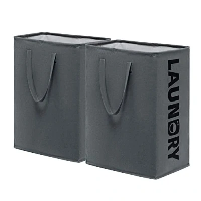 Image of Large Laundry Basket 2 Pack 75L Tall Hampers Collapsible Washing Baskets for in the Dorm and Family, Foldable Clothes, Toys, Towels, Grey Bin