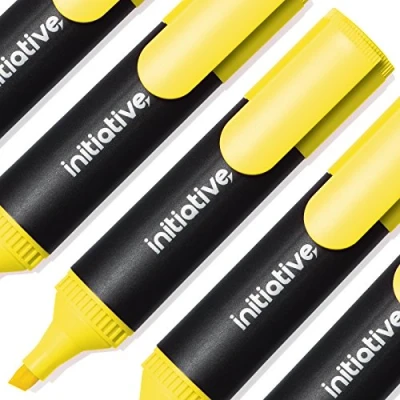 Image of Pack of 10 Yellow Fluorescent Wedge Tip Highlighter Pens (1)