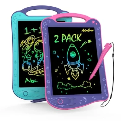 Image of HOMESTEC Toys, 2 Pack AstroDraw Doodle Board for 3 4 5 6 Year Old Girls Boys, Kids LCD Writing Tablet, Colourful Drawing Pad with Portable Handle, Toddler&#039;s Travel Learning Toys Birthday Gifts