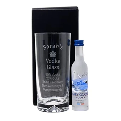 Image of Regalo Personalised Dimple Highball Glass &amp; Miniature Vodka% Design (Original Goose Vodka 5cl, Cardboard Gift Box)