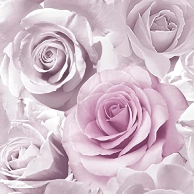 Image of Muriva Madison Glitter Amethyst Wallpaper 139522 Flower Floral Large Roses Pink