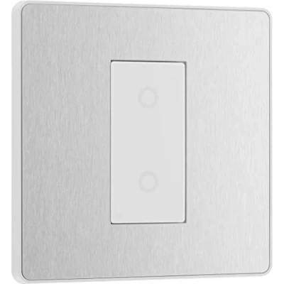 Image of BG Electrical Secondary/Slave Single Touch Dimmer Light Switch, 2 Way, Screwless Front Plate, Evolve, Brushed Steel, PCDBSTDS1W