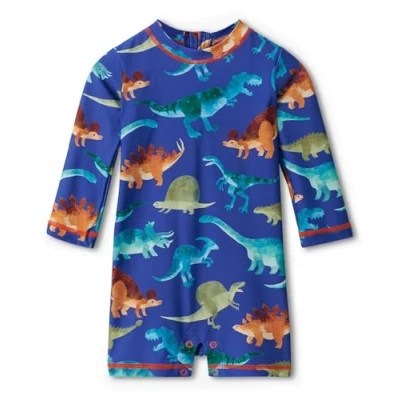 Image of Hatley Baby Boys Swim One Piece Rashguard Swimsuit, Dino Park, 12 18 Months