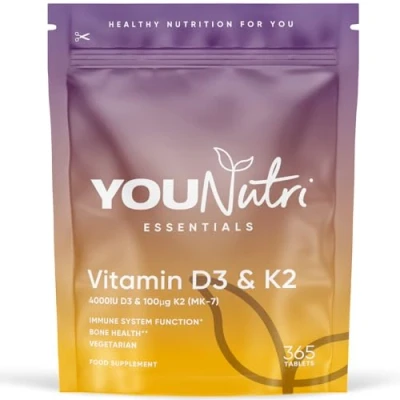 Image of Vitamin D3 4000 iu &amp; K2 MK 7 100μg 1 Year Supply, 365 Easy Swallow Tablets, A Day High Strength Vegetarian and Supplements, UK Made Lab Tested D Tablets