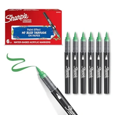Image of Sharpie Creative Marker Acrylic Paint Pens Brush Tip Water Based Markers Green No Bleed Ink Writes on Most Surfaces School &amp; Revision Supplies 6 Count