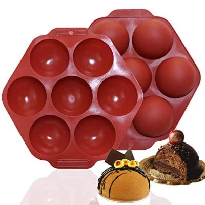 Image of Sadocom Hot Chocolate Bombs Molds, 7 Cavity 70 mm Large Semi Sphere Silicone Moulds, for Making Dome Mousse Cake, Candy Bomb, Jelly (2pcs)