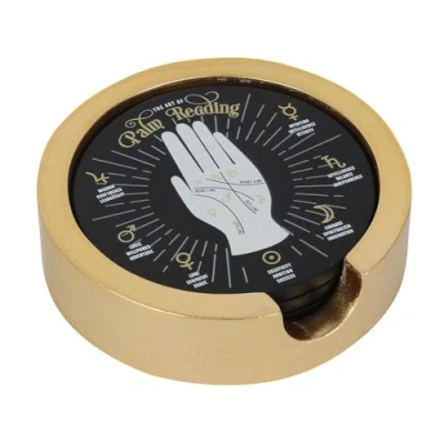 Image of Something Different FT_53530 Palm Reading Coaster 4 Piece Set Black Circle 11 cm x 3 cm, nc