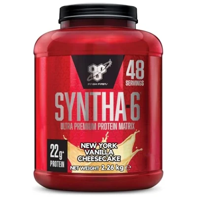 Image of BSN Syntha 6 Ultra Premium Protein Powder for muscle growth and repair, Low Sugar High Protein, New York Vanilla Cheesecake Flavour, 48 Servings, 2.26 kg